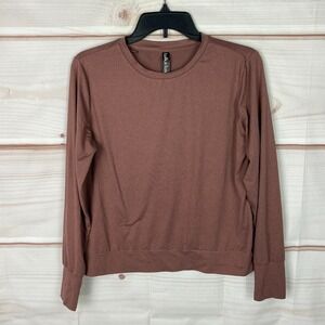 Lukka Lux Top Womens Small Brown Long Sleeve‎ T-Shirt Crew Neck Soft Knit Solid